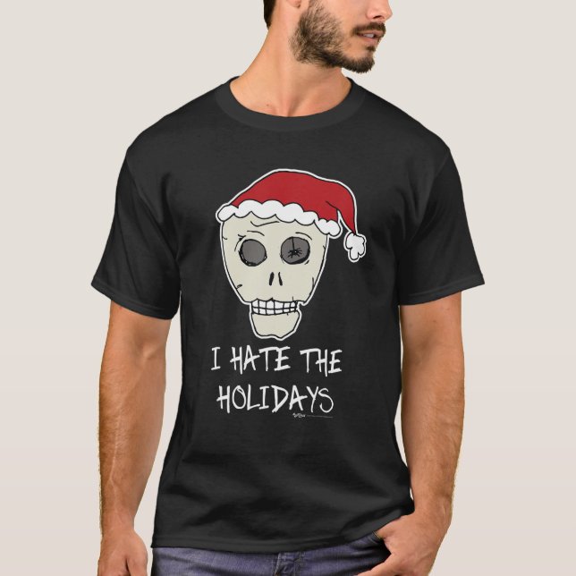 I Hate The Holidays Scull Anti Christmas Design T-Shirt (Front)