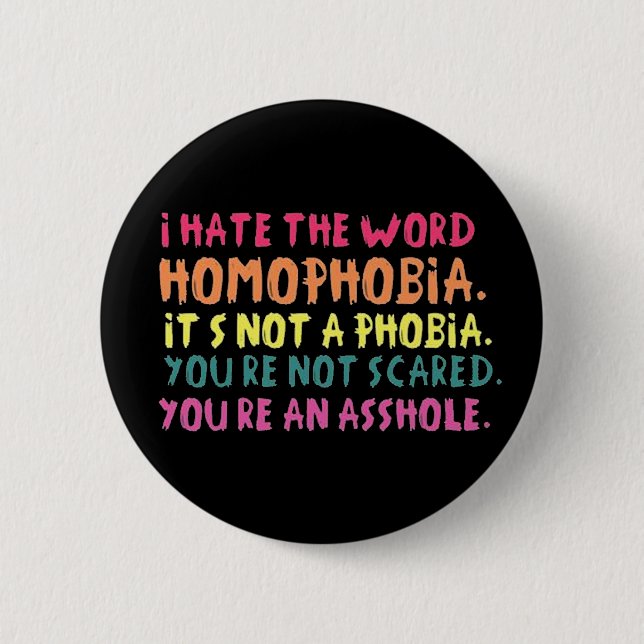 I hate the word homophobia. 2 inch round button (Front)