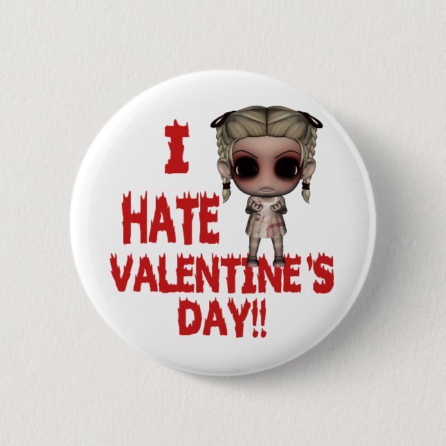 i hate valentines day emo punk girl 2 inch round button (Front)