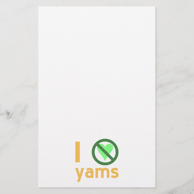 I Hate Yams No Love Stationery (Front)