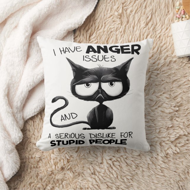 I Have Anger Issues Funny Cat Lover Gift  Throw Pillow (Blanket)