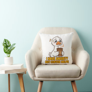I Have Anxiety But Coffee Helps Funny Throw Pillow