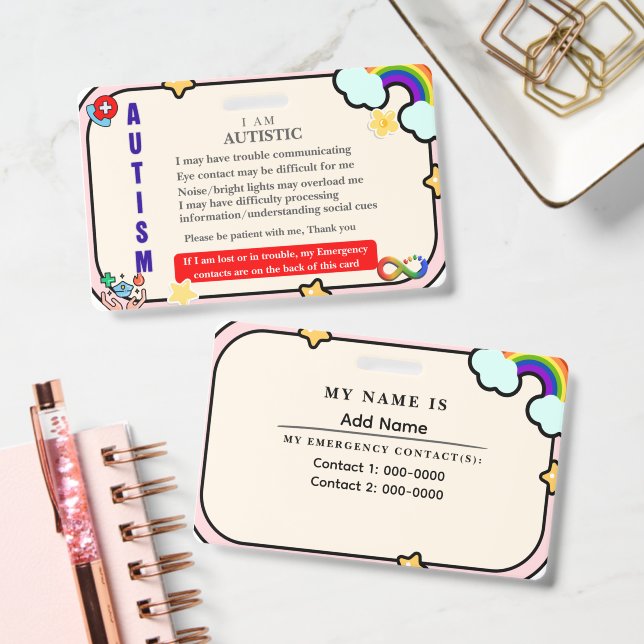 I Have Autism ID Personalized Autistic Name Badge (Bureau)