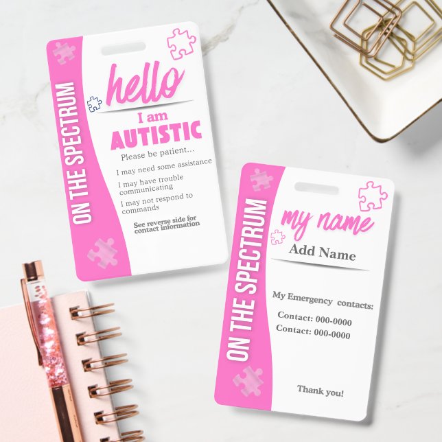 I Have Autism ID Personalized Autistic Name Badge (Office)