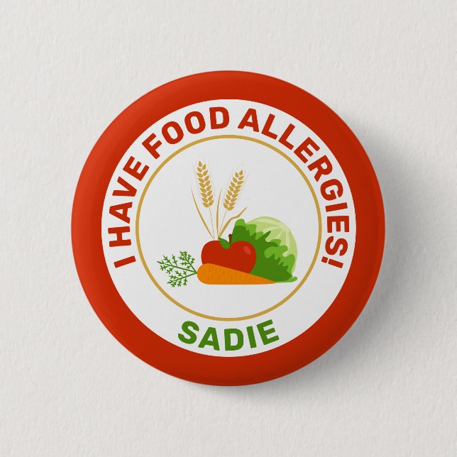I Have Food Allergies & Name With Cartoon Foods 2 Inch Round Button (Front)