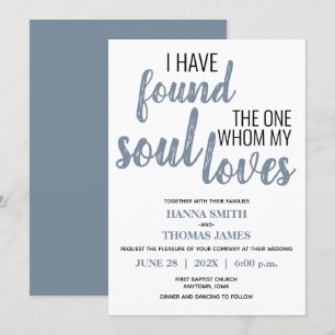 I Have Found the One Typography Dusty Blue Wedding Invitation