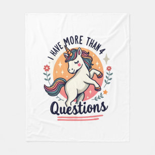 I Have More Than 4 Questions Vintage Unicorn Retro Fleece Blanket