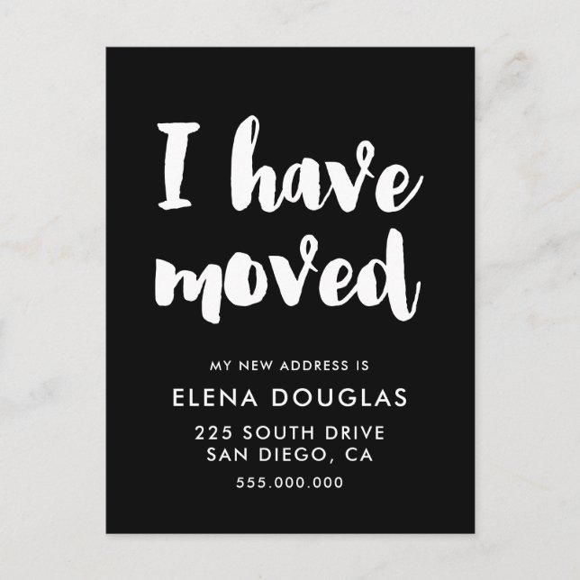 I have moved Modern Moving announcement black Postcard (Front)
