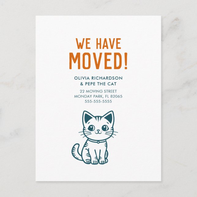 I have moved with my cat with custom colours postcard (Front)
