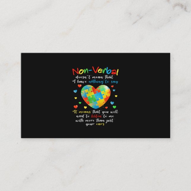 I Have NONVERBAL Autism Awareness Puzzle Piece Business Card (Front)