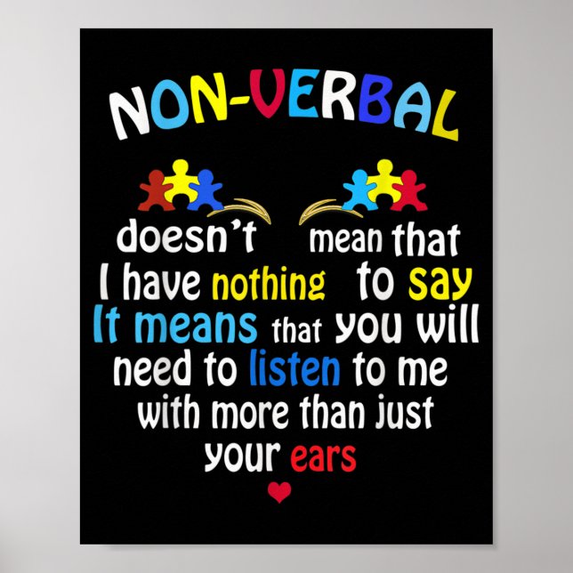 I Have Nonverbal Autism Awareness Puzzle Piece Poster (Front)