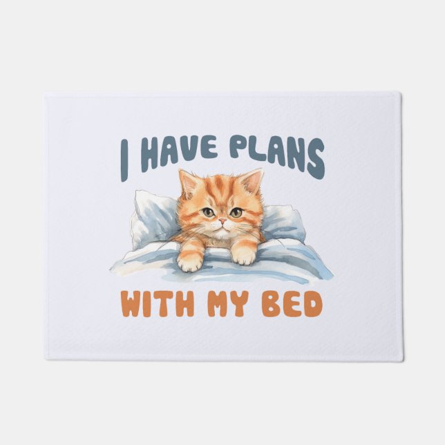 I Have Plans with My Bed – Cozy Orange Cat Doormat (Front)