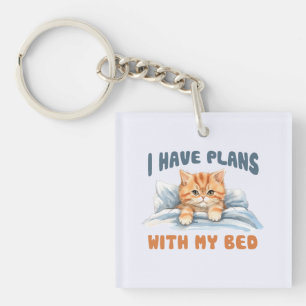 I Have Plans with My Bed – Cozy Orange Cat Keychain
