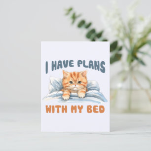 I Have Plans with My Bed – Cozy Orange Cat Postcard
