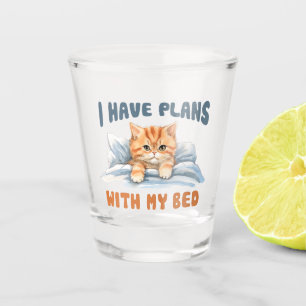 I Have Plans with My Bed – Cozy Orange Cat Shot Glass