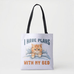 I Have Plans with My Bed – Cozy Orange Cat Tote Bag