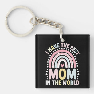 I Have The Best Mom In The World Boho Rainbow Keychain