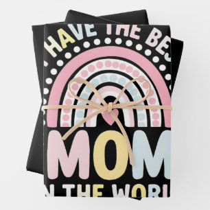 I Have The Best Mom In The World Boho Rainbow Wrapping Paper Sheet