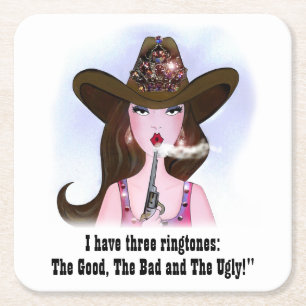 I Have Three Ring Tones:The Good, Bad and the Ugly Square Paper Coaster