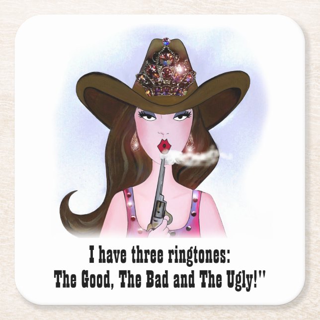 I Have Three Ring Tones:The Good, Bad and the Ugly Square Paper Coaster (Front)