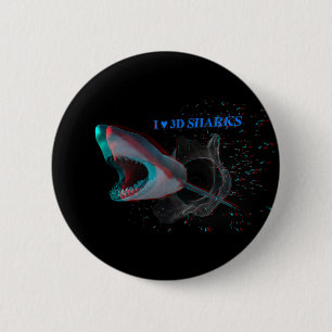I Heart 3D Sharks 2 Inch Round Button