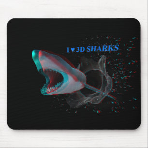 I Heart 3D Sharks Mouse Pad