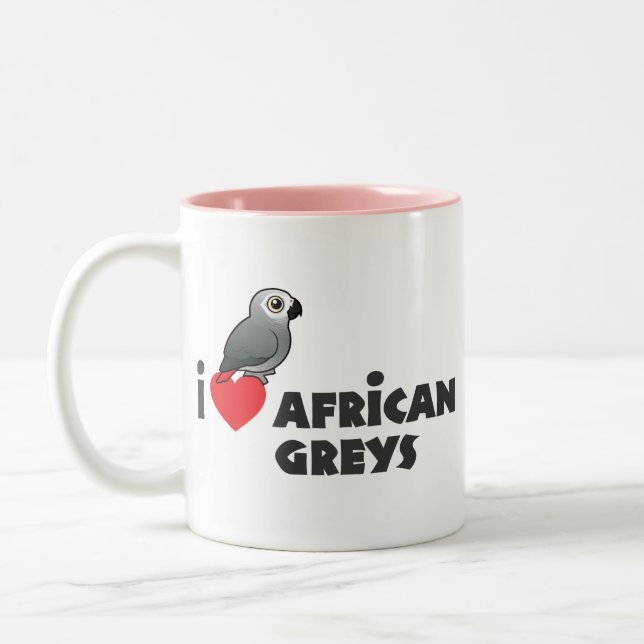 I Heart African Greys Two-Tone Coffee Mug (Left)