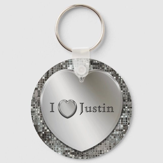 I Heart...Any Name Silver Heart Keychain (Front)