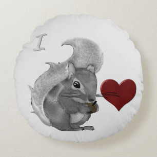 I Heart Baby Squirrels Fuzzy Anima Round Pillow