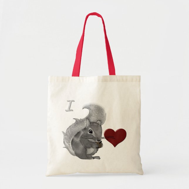 I Heart Baby Squirrels Fuzzy Animal Tote Bag (Front)