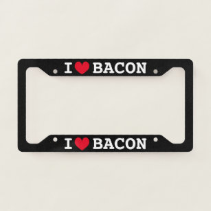 I heart bacon funny car license plate frame
