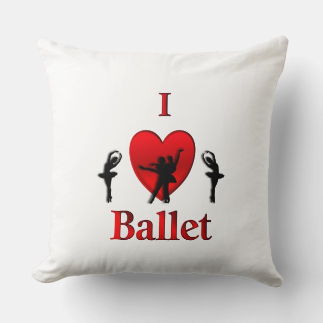 I Heart Ballet Throw Pillow (Front)