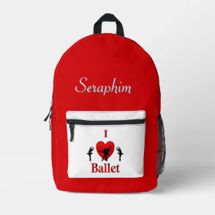 I Heart Ballet with Name Printed Backpack
