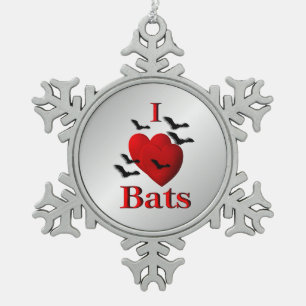 I Heart Bats Pewter Snowflake Ornament