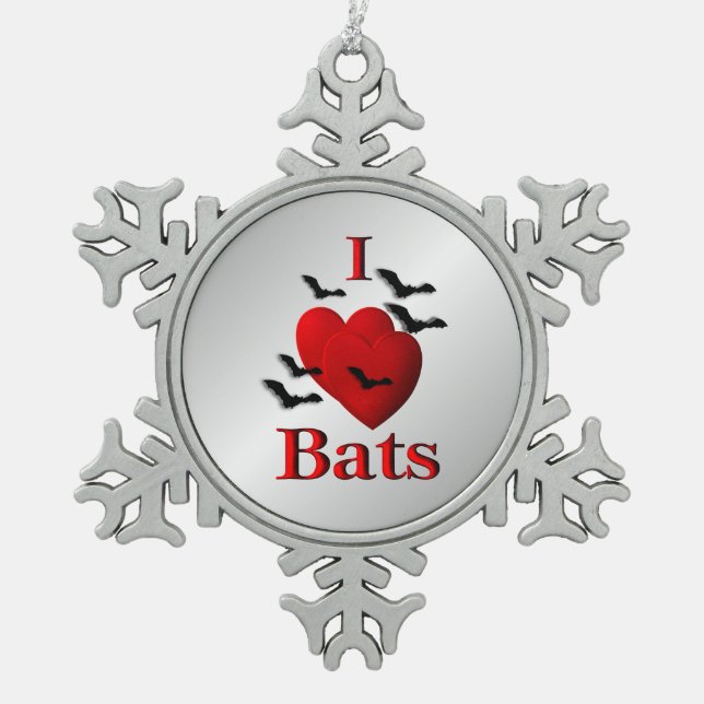 I Heart Bats Pewter Snowflake Ornament (Front)