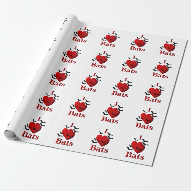 I Heart Bats Wrapping Paper (Unrolled)