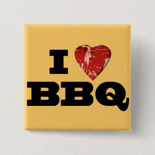 I heart BBQ, Steak Heart Shape Funny Grilling 2 Inch Square Button