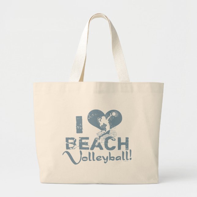I Heart Beach Volleyball Large Tote Bag (Front)