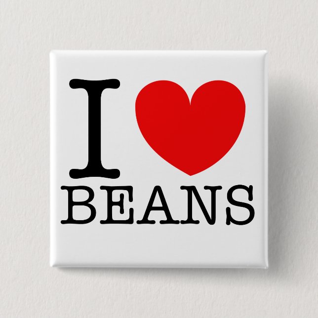 i heart beans 2 inch square button (Front)