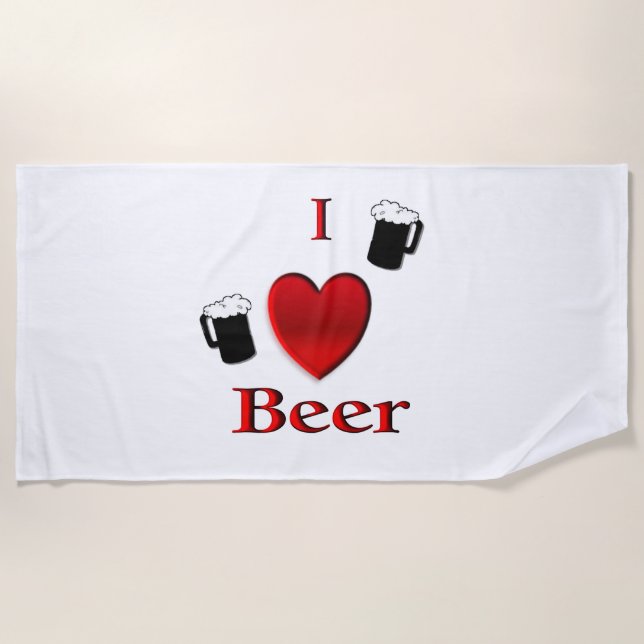 I Heart Beer Design Beach Towel (Front)