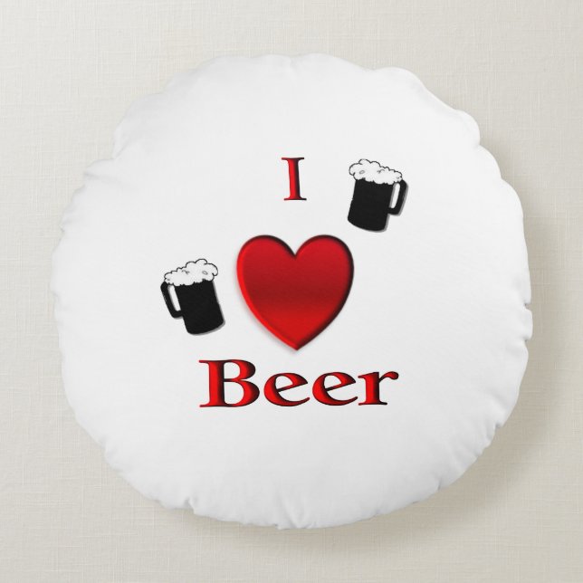 I Heart Beer Design Round Pillow (Front)