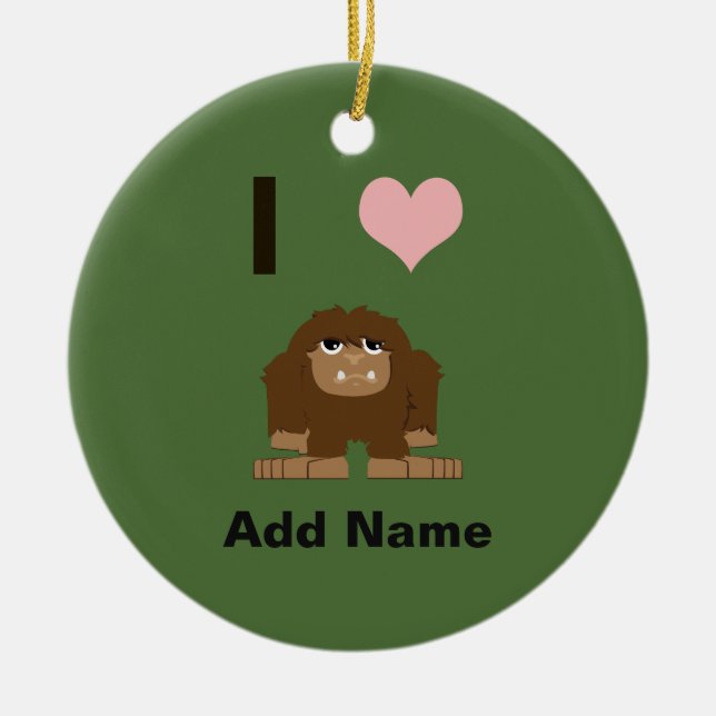 I heart bigfoot ceramic ornament (Front)