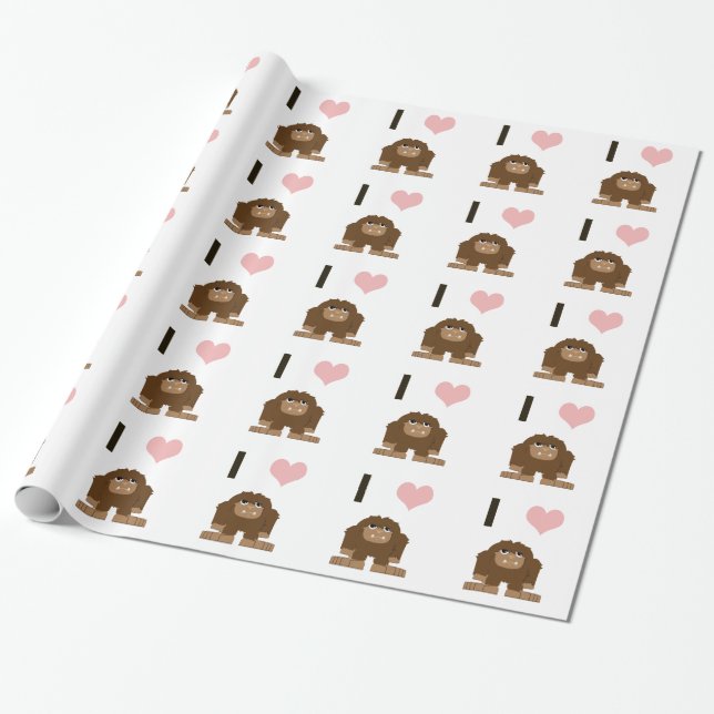 I heart bigfoot wrapping paper (Unrolled)