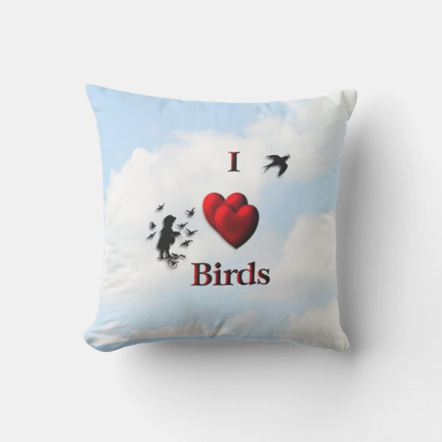 I Heart Birds / Feed the Birds Outdoor Pillow (Front)