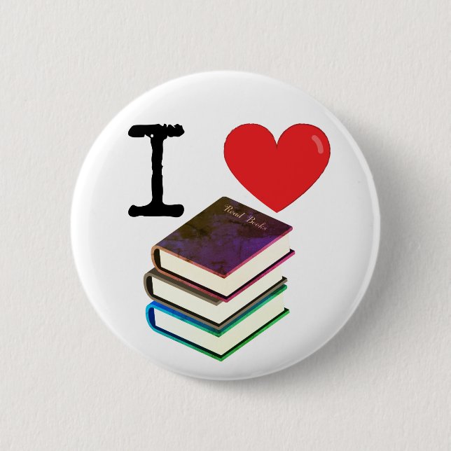 I [heart] [books], book lover's 2 inch round button (Front)