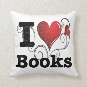 I Heart Books I Love Books! Swirly Curlique Heart Throw Pillow