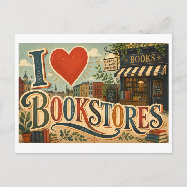 "I [Heart] Bookstores" Postcard (Front)