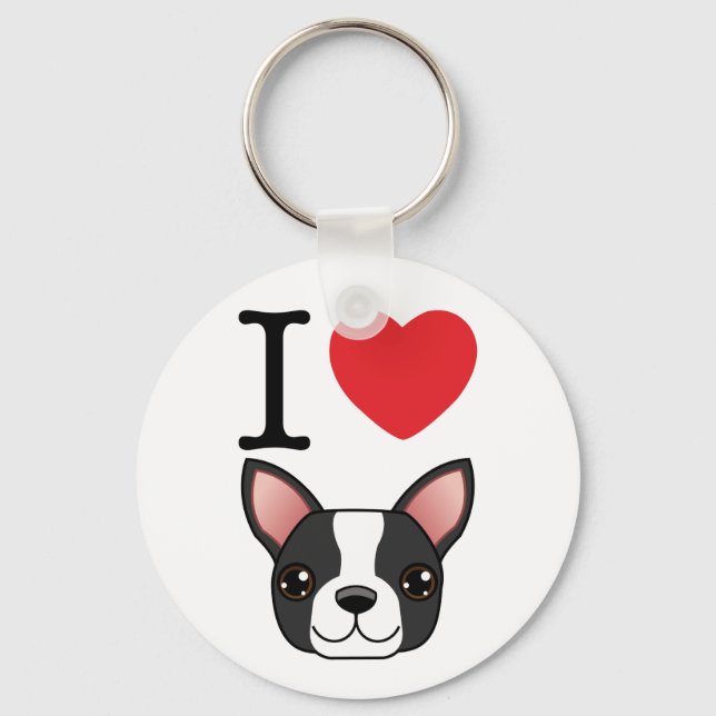 I Heart Boston Terriers Keychain (Front)