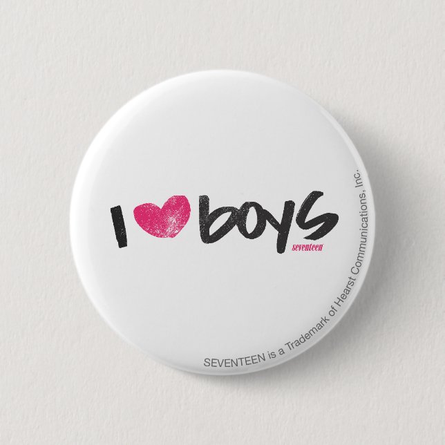I Heart Boys Magenta 2 Inch Round Button (Front)