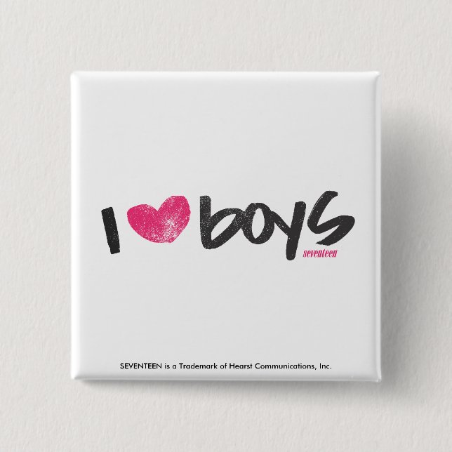 I Heart Boys Magenta 2 Inch Square Button (Front)